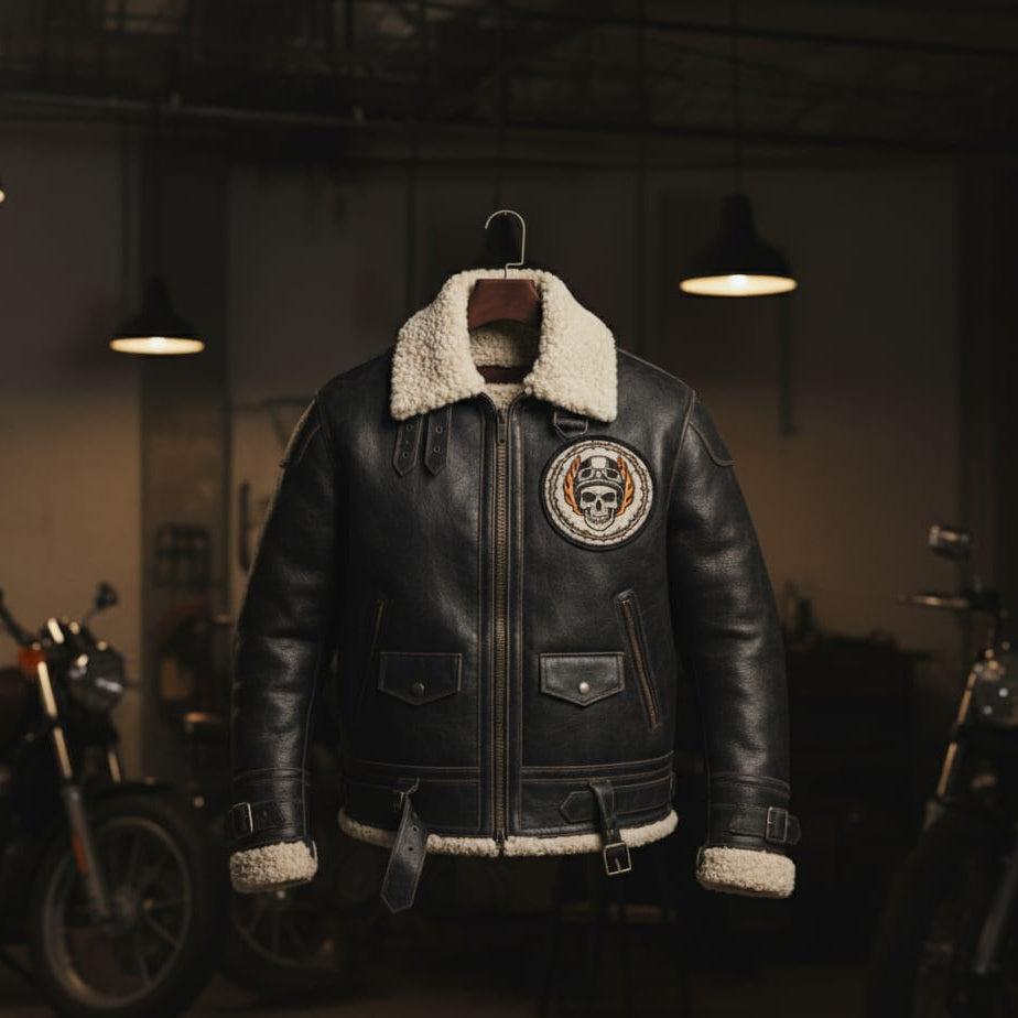 Men's Shearling Jacket Handmade genuine Sheepskin Leather B3 Bomber Jacket Customize Design